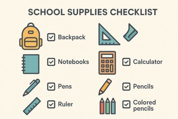 Poster - School Supplies Checklist Featuring Essential Items for Students Preparing for the Academic Year