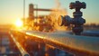 © MdNubhan - Industrial Pipe Valve with Steam at Sunset on Oil Refinery Equipment