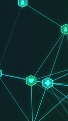 Poster - Animation of medals moving on black background with icons and connections