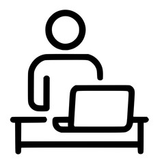 Poster - Simple Outline Man Working on Laptop at Desk Icon
