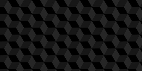 Poster - Black cube square geometric tile hexagon mosaic wall grid wallpaper. black and gray geometric block cube structure texture background.	
