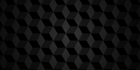 Poster - Black cube square geometric tile hexagon mosaic wall grid wallpaper. black and gray geometric block cube structure texture background.	

