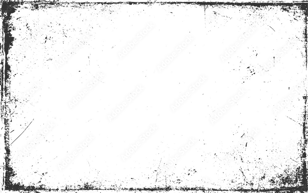 Grungy distressed black and white textured border with scattered ...