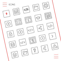 collection of software development icons in a grid layout with a red frame and icons label at the to