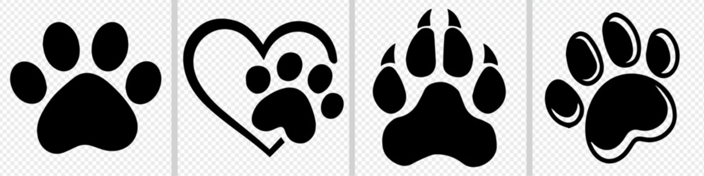Cat paw icon set. Paw icon. Dog or cat paw print design flat and line icon set. Vector illustration.