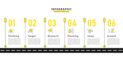 Poster - Timeline infographic template. 6 Step timeline journey, calendar Flat simple infographics design template. presentation graph. Business concept with 6 options, vector illustration.