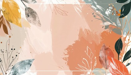 Poster - Artistic nature illustration featuring leaves and floral elements pastel color palette digital artwork calm environment aesthetic viewpoint