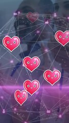 Poster - Animation of connections and hearts over diverse businesspeople clapping hands