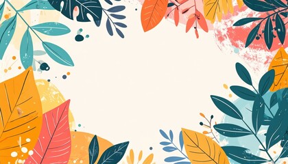 Poster - Colorful leaves and nature elements in a vibrant graphic design perfect for autumn themes
