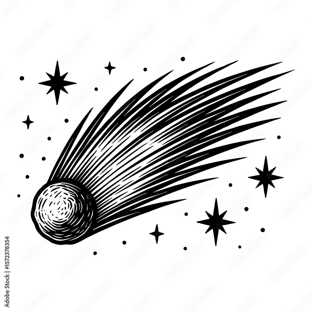 Vintage Celestial Comet Shooting Star with Stars Black and White ...