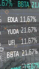 Aufkleber - Animation of stock market data processing over close up of office equipment on wooden surface