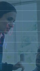 Poster - Animation of financial data processing over business people in office