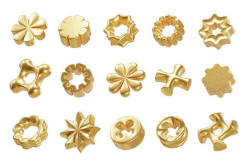 Fototapete - Golden object geometry shape collection set isolated background 3d rendering