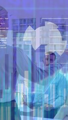Poster - Animation of financial data processing over diverse business people in office
