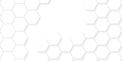 Fototapete - Seamless pattern with hexagons. Hexagonal structure futuristic white background and Embossed Hexagon. Hexagonal honeycomb pattern background with space for text. Abstract Technology, Futuristic.
