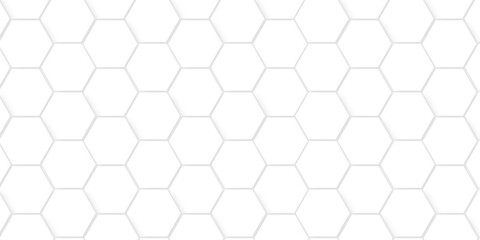 Fototapete - Seamless pattern with hexagons. Hexagonal structure futuristic white background and Embossed Hexagon. Hexagonal honeycomb pattern background with space for text. Abstract Technology, Futuristic.