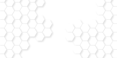 Fototapete - Seamless pattern with hexagons. Hexagonal structure futuristic white background and Embossed Hexagon. Hexagonal honeycomb pattern background with space for text. Abstract Technology, Futuristic.