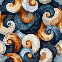 Poster - Seamless Pattern of Colorful Kanok Curls Blending with Circles for Artistic and Decorative Designs