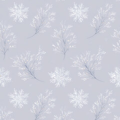 Poster - Beautiful Seamless Winter Pattern Featuring Delicate Snowflakes and Frosty Motifs on Soft Gray Background