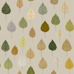 Poster - Minimalist Seamless Pattern Featuring Elegant Leaf Designs in Soft Colors on a Light Background