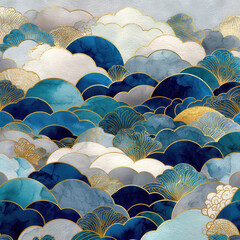 Poster - Modernized Seigaiha Wave Pattern in Vibrant Colors with a Seamless Design for Backgrounds and Textiles