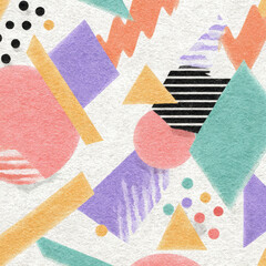 Poster - Vibrant Pastel Memphis Style Seamless Pattern with Geometric Shapes and Fun Elements