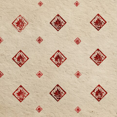 Poster - Seamless Pattern of Prajam Yam Diamond Motifs Handcrafted in Warm Red Tones for Textiles and Design Projects