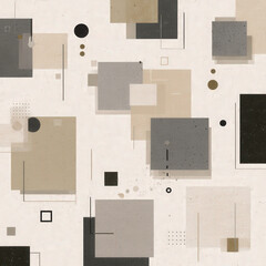 Poster - Abstract Seamless Pattern with Rectangles and Dots in Soft Neutral Tones for Versatile Design Use
