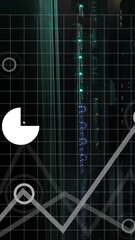 Poster - Cloud icon with charts and graphs processing data over glowing servers in dark computer server room
