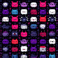 Poster - Retro Pixel Monsters Seamless Pattern for Creative Projects and Digital Artwork Inspiration