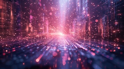 Fototapete - Abstract picture colorful light particle with digital technology style design connecting become dynamic of electric wave movement represent about flowing of data or structure of network system. AIG53.