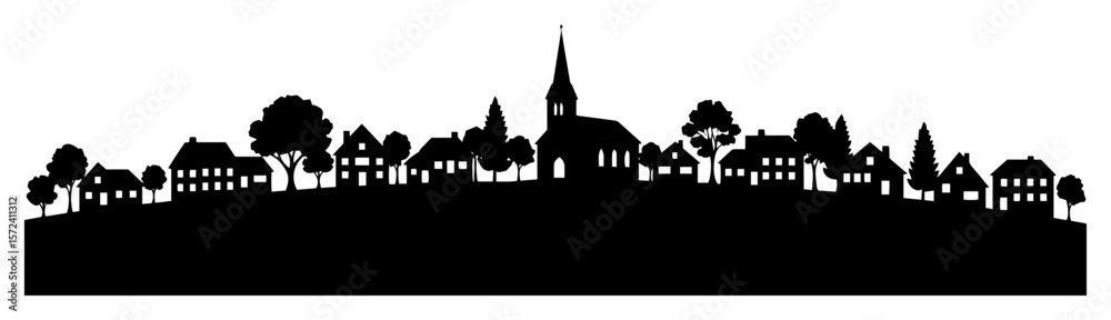 small town village skyline silhouette vector banner Stock Vector ...