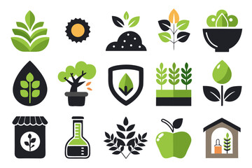 Poster - Comprehensive collection of organic and natural care themed black outline symbols for branding and design projects featuring essential elements for health and wellness businesses