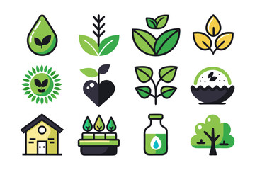 Poster - Comprehensive collection of black and yellow organic care symbols and elements for natural product branding and eco friendly design applications