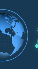 Poster - Animation of globes of financial icons over spinning globe against blue background