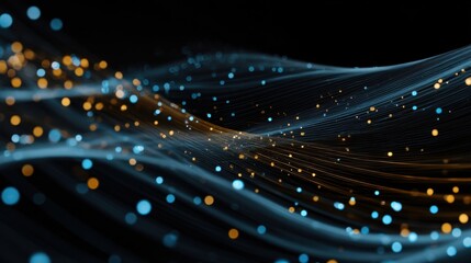 Poster - Digital Connectivity Concept An eyecatching abstract design featuring luminous dots and fluid lines in motion representing the essence of technological innovation and the interconnectedness