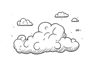 Poster - Blue sky cloud vector design illustrating a communication bubble icon set, a weather symbol, and an internet cloudscape element