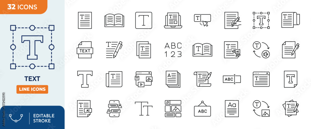 Text line editable icon set. Editable stroke. Vector illustration Stock ...