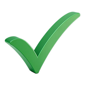 Shiny green check mark symbol isolated on transparent background for approval and success