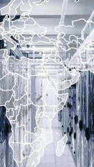 Poster - Animation of map and connected dots on server racks in server room
