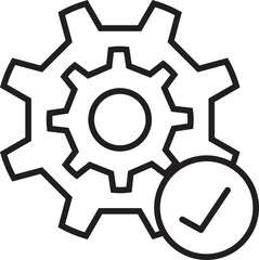 Poster - Gear setting cog configuration check icon outline black mechanical system engineering process approval technology vector symbol machinery industry maintenance solution success quality assurance