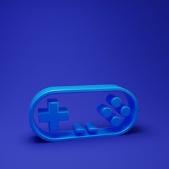 Poster - Blue Gamepad icon isolated on blue background. Game controller. Minimalism concept. 3D render illustration