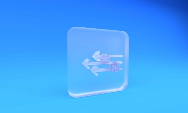Frosted glass Wind and snow icon isolated on blue background. Windy weather. Square frosted glass button. 3D render illustration