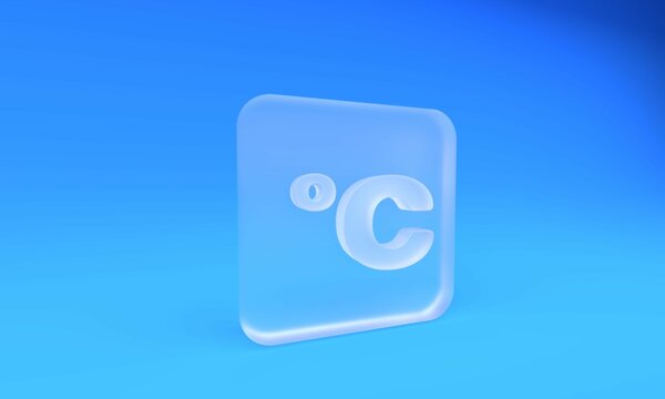 Frosted glass Celsius icon isolated on blue background. Square frosted glass button. 3D render illustration