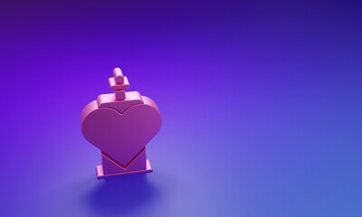 Poster - Pink Bottle with love potion icon isolated on purple-blue background. Valentines day symbol. Minimalism concept. 3D render illustration