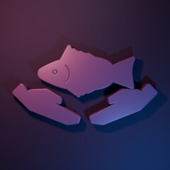 Poster - Purple Fish care icon isolated on purple-blue background. Minimalism concept. 3D render illustration