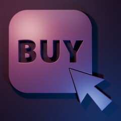Poster - Purple Buy button icon isolated on purple-blue background. Minimalism concept. 3D render illustration