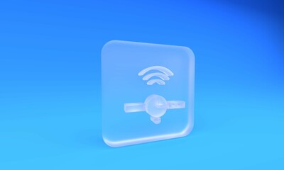 Poster - Frosted glass Smartwatch icon isolated on blue background. Internet of things concept with wireless connection. Square frosted glass button. 3D render illustration