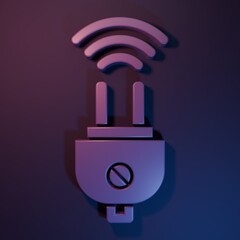 Poster - Purple Smart electric plug system icon isolated on purple-blue background. Internet of things concept with wireless connection. Minimalism concept. 3D render illustration