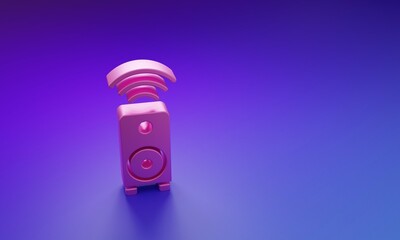 Poster - Pink Smart stereo speaker system icon isolated on purple-blue background. Sound system speakers. Internet of things concept with wireless connection. Minimalism concept. 3D render illustration